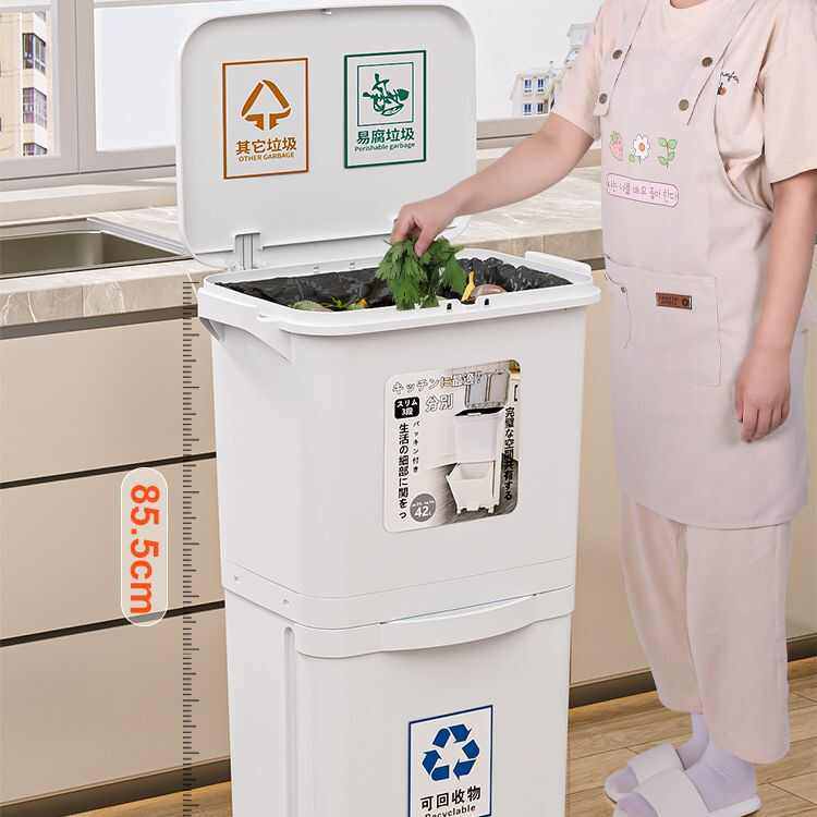 家用厨房专用分类垃圾桶2023新款日式干湿分离按压带盖脚踩大容量