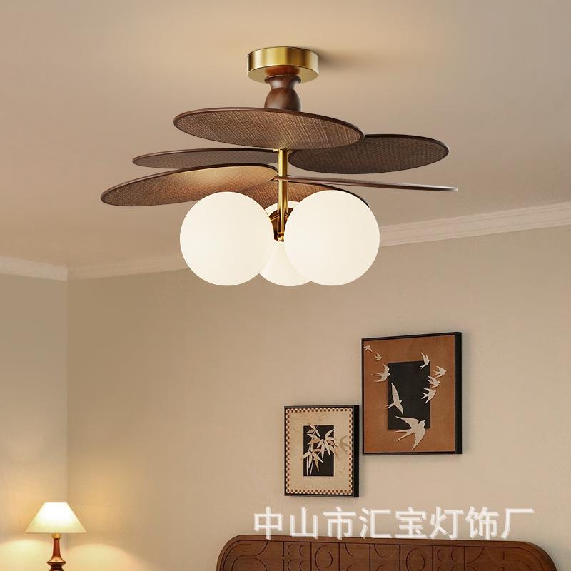 新款魔豆藤编台吸841桌顶灯卧日室灯法式复古中古书房灯式餐餐厅