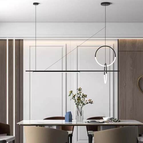 设计师款前长条LED吊灯北欧现代简约吧台样板间餐厅极简家用灯具