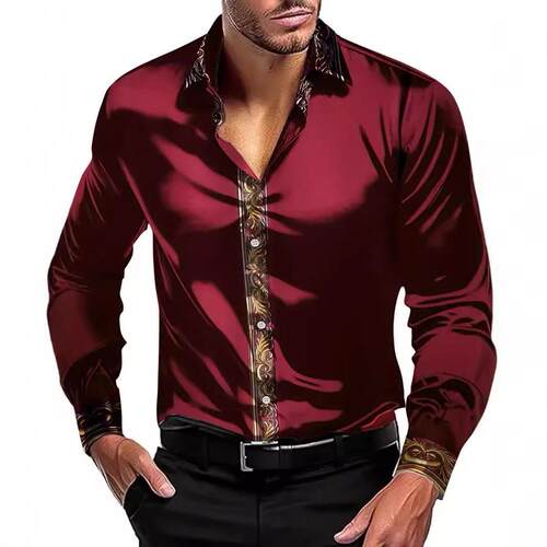 Men's Lapel Patchwork Long Sleeve Shirts Casual Button Up
