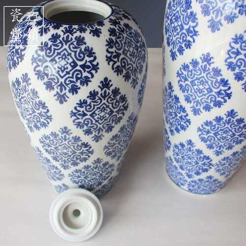 景德镇陶瓷花瓶现代中式冬瓜罐摆件青花罐客厅玄关仿古博古架复古