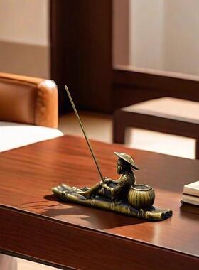 纯黄铜姜太公钓鱼摆件创意复古铜镇纸书法专用装饰品桌面精致铜器