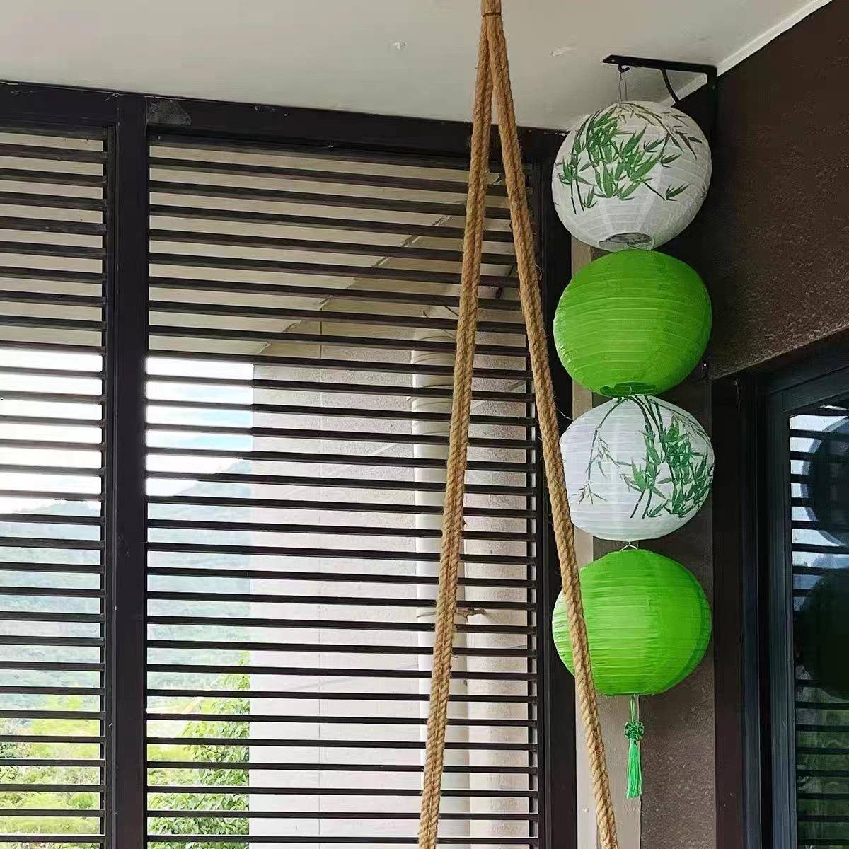 工厂直销绿色竹子灯笼中国风传统印花纸灯笼古风汉服手绘