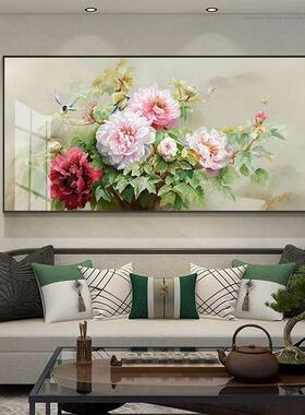 牡丹花客厅装饰画横版大幅沙发墙壁画新中式花开富贵简约大气挂画