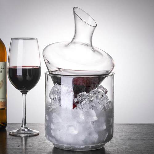 厂家一手货源跨境冰桶醒酒器玻璃 现货供应酒吧醒酒器套装斜口