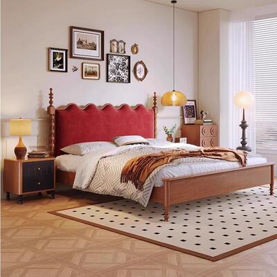 欧美复古风黑软包靠背人床式色中古5018风单法人床主卧婚床实木双