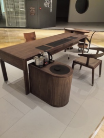 新中式黑胡桃茶桌椅组合设计师高端定制办公室别墅实木泡茶桌