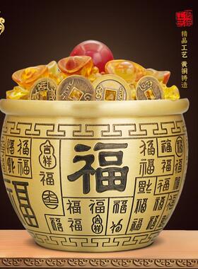 黄铜福字百福铜缸黄铜米缸大号聚宝盆摆件进宝祈福家居装饰品送礼