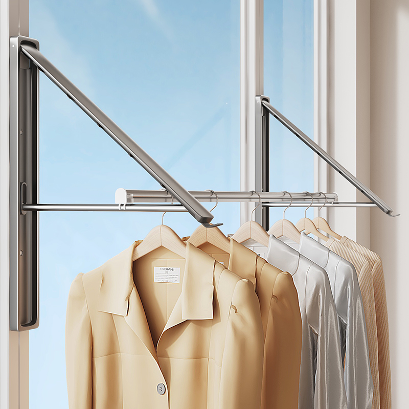 阳台隐形折叠晾衣架壁挂式墙上免打孔窗户阳台简易挂架飘窗挂衣杆