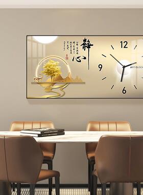 钟表挂画静心福鹿画饭厅客厅装饰画2026新款中式高级钟表画装饰