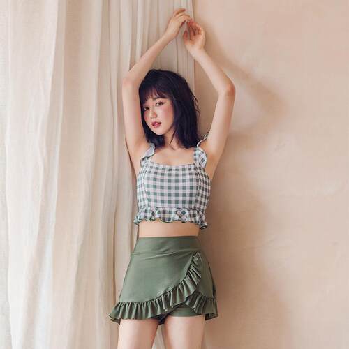 Split swimsuit women's checkered conservative elementary