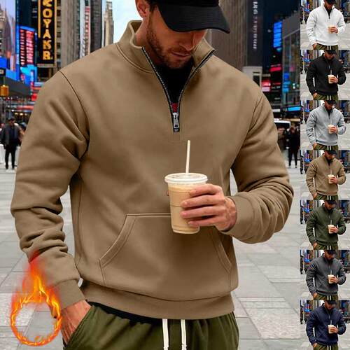 Men Spring Fall Heavyweight Fleece Zip Sweatshirt Casual