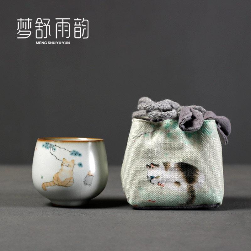 汝窑猫功夫茶具茶杯子主人杯单杯女开片可养品茗杯单个茶碗陶瓷男