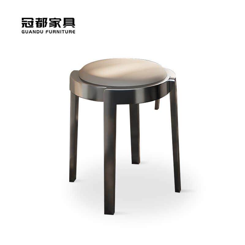 真皮餐椅家用不占地方的备用小圆凳轻奢高级感可叠放不锈钢小凳子