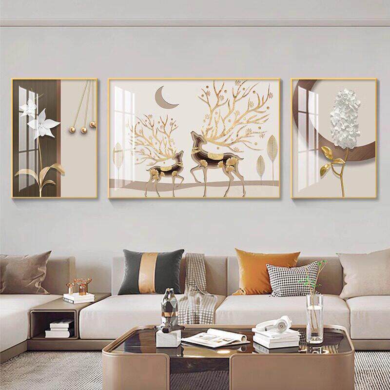 客厅装饰画现代简约沙发背景墙2026新款挂画轻奢大气艺术三联壁画