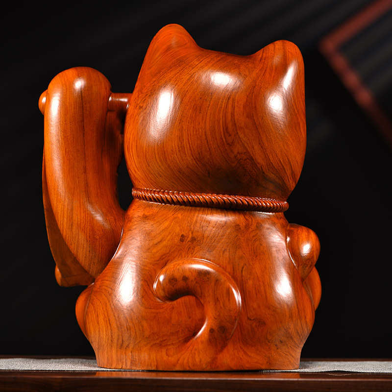 招财猫摆件花梨实木雕刻店铺开业送礼办公室前台收银工艺礼品摆件