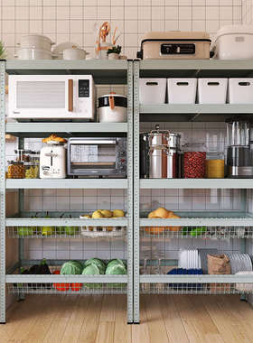 放菜篮子收纳烤箱物微波炉置筐j6da灰绿色多层菜架落地蔬菜架厨房