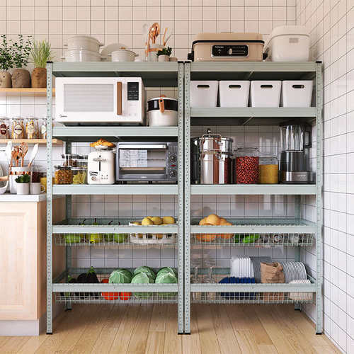 放菜篮子收纳烤箱物微波炉置筐j6da灰绿色多层菜架落地蔬菜架厨房