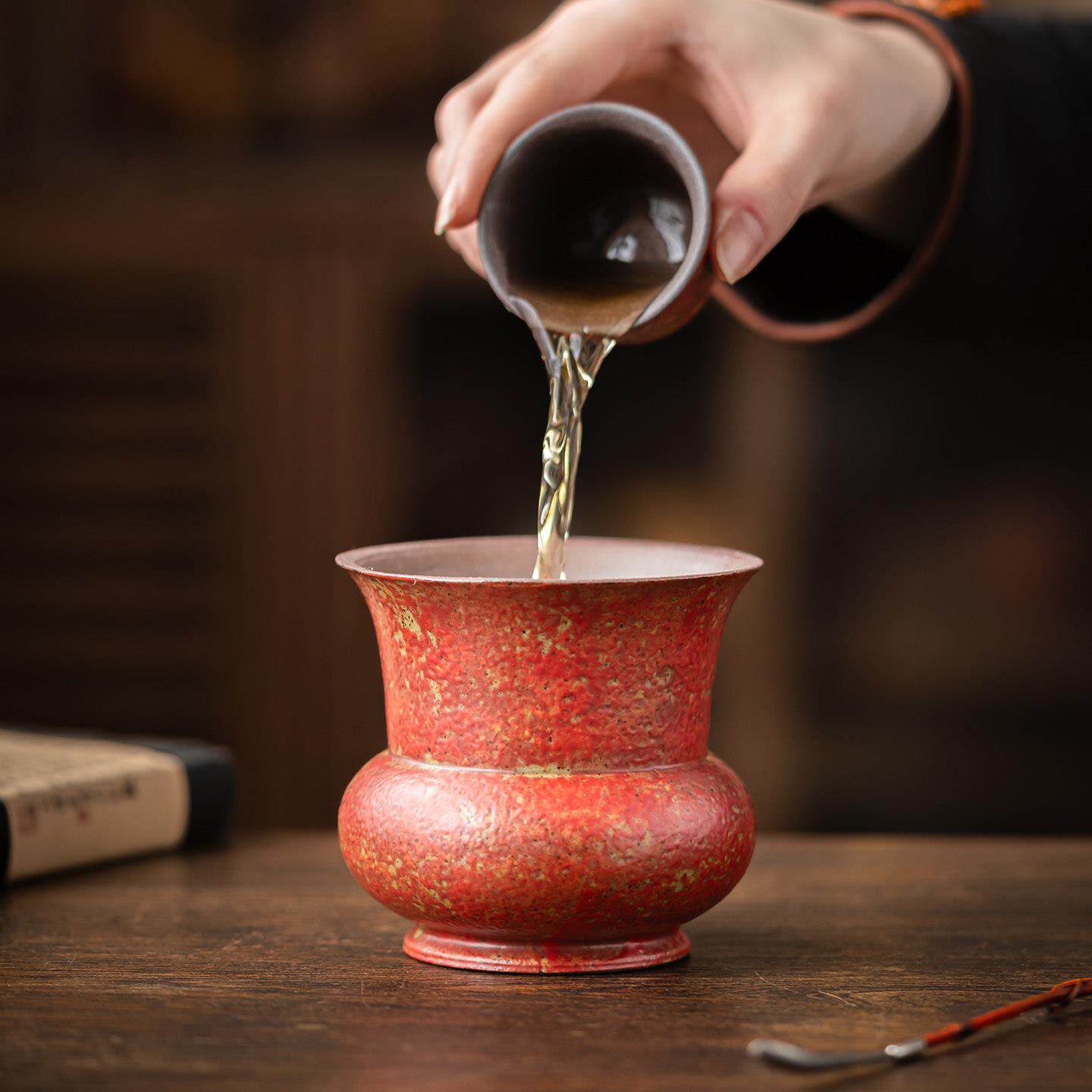 尚器 满山红纳福建水茶洗茶渣斗废水缸茶道干泡配件复古红色粗陶