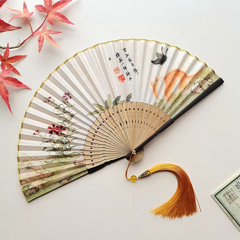 古风折扇新中式旗袍扇子夏天随身折叠小扇子国风古装汉服绢扇女