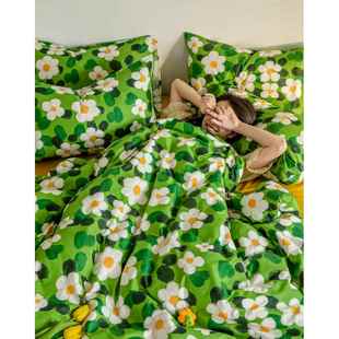 高档莫奈花园 s油画约风全棉园四件套简花朵美田纯棉被套三件 in式