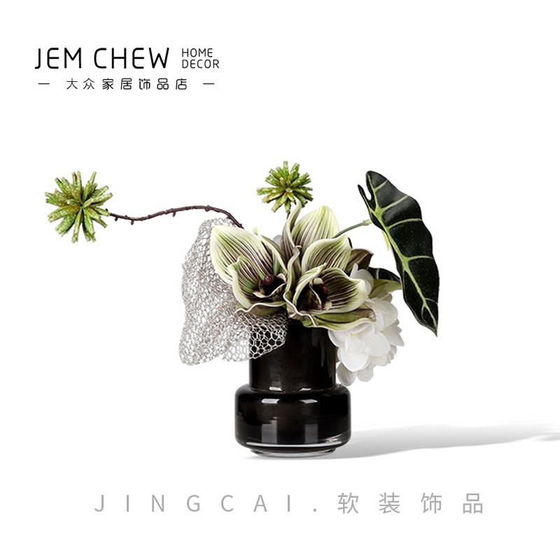 轻奢 现代玻璃花瓶仿真花咖色小花器洽谈桌茶几家居摆件桌花装饰
