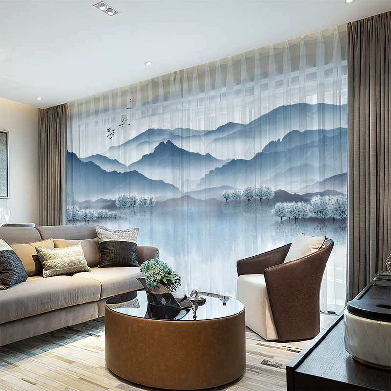 全屋窗帘新中式中国风禅意荷花养生美容女子会所茶楼遮光窗纱