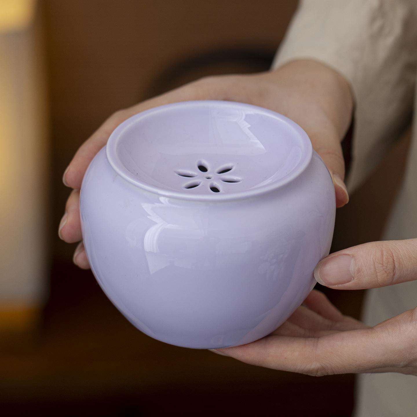 紫色陶瓷建水茶洗茶渣筒水盂茶盂带盖家用茶道茶具配件水洗废水缸
