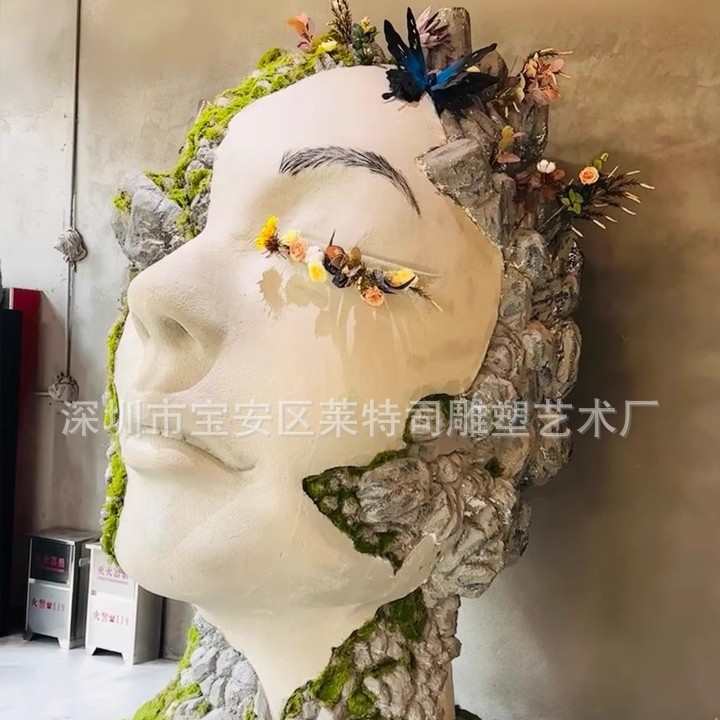 仿真人脸头道具泡沫玻璃钢雕塑服装店商场美容院引流人物艺术装置