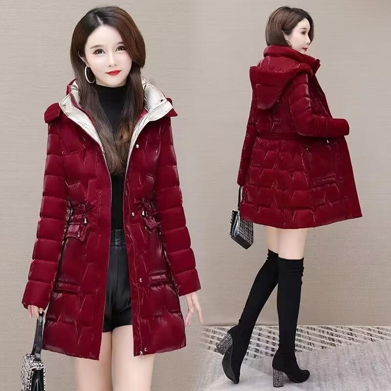 新品新款棉衣女中长款修身羽绒棉服胖mm免洗大码冬季加厚炫彩时尚