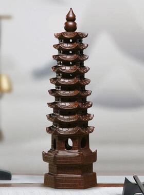 黑檀木雕十三文昌塔摆件木质9层家居书房卧室办公书桌7层红木宝塔