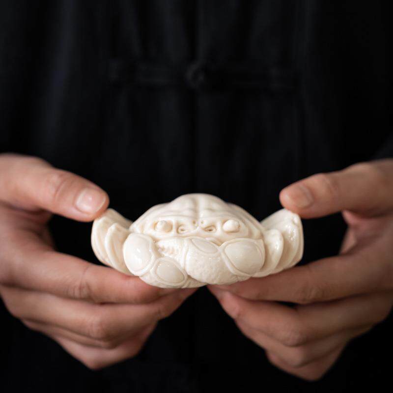 陶瓷螃蟹茶宠手工盖置创意可养茶道茶玩紫砂壶盖托个性茶台摆件