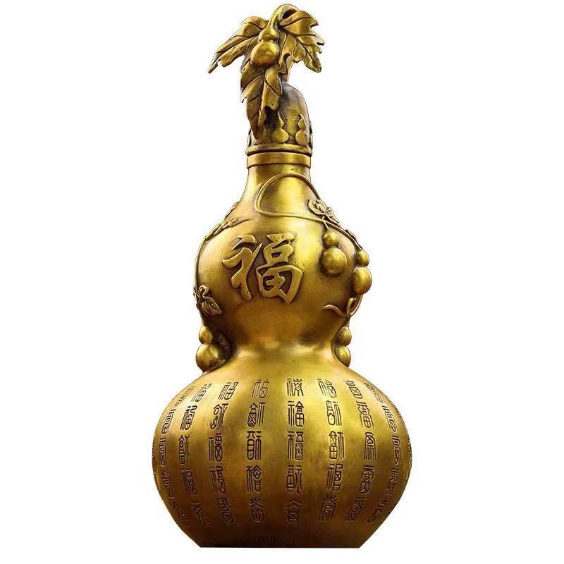 百福铜葫芦摆件大号黄铜空心开口大葫芦精品客厅装饰品招财