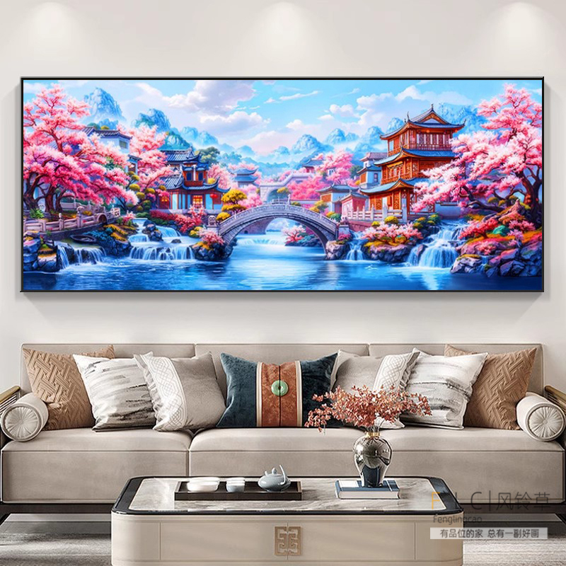 钻石画江南美景满钻2025新款客厅粘钻石贴十字绣雪山阁楼风景中式
