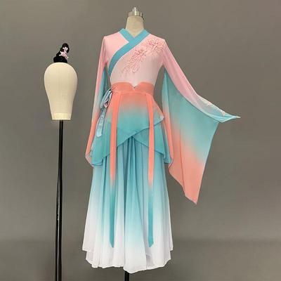 高档唤鱼清歌舞蹈服儿童成剧人艺目考摆裙古典舞演出服女飘大逸中
