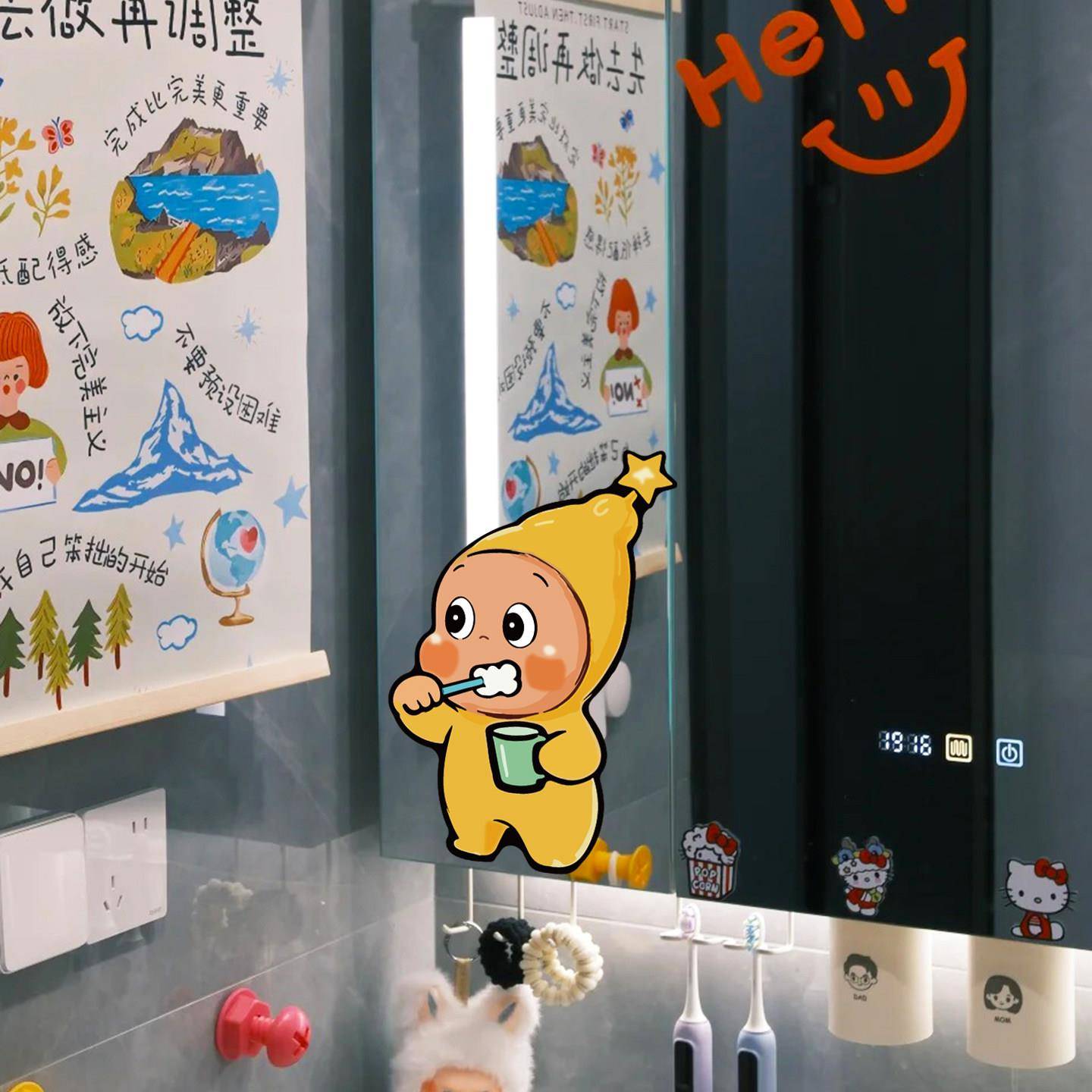 星星人镜子贴纸画浴室卫生洗手间遮挡装饰玻璃门小图案高级感美化