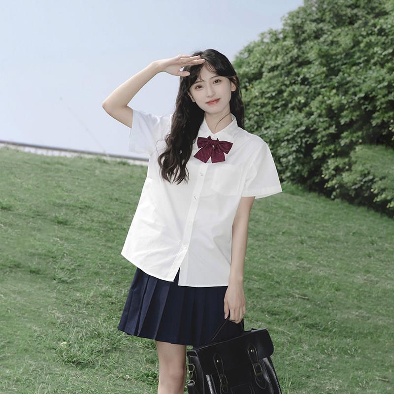 白衬衫女短袖夏季学院风jk白色衬衣内搭打底毕业学生班服校服上衣