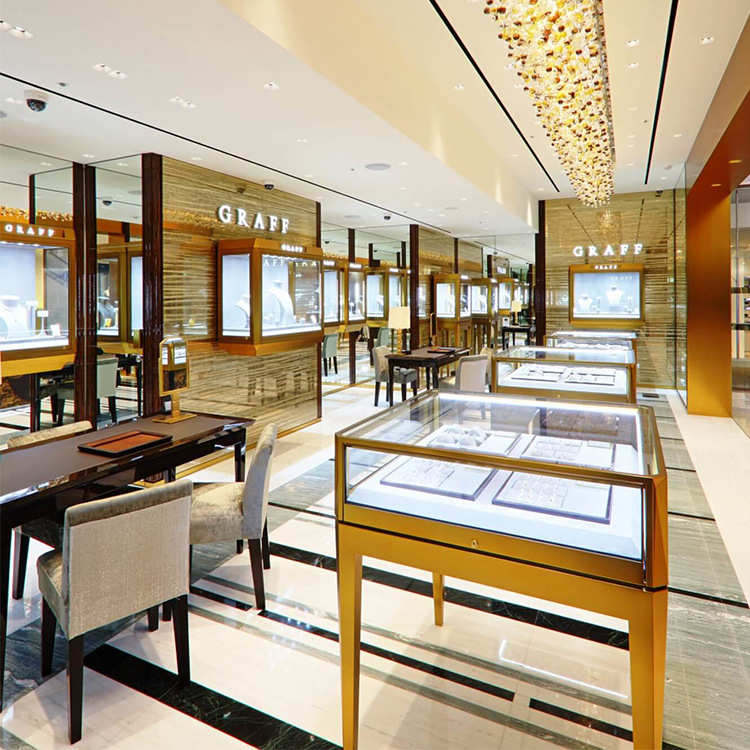 展柜厂 按图制做珠宝首饰柜台展示柜 土豪金不锈钢玻璃高柜精品柜