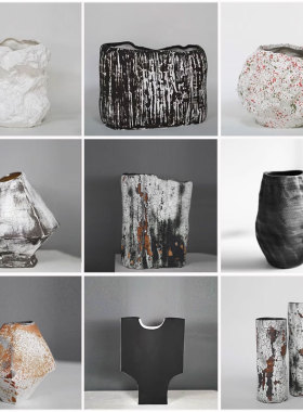 现代侘寂风陶瓷花器摆件样板间售楼处客厅餐厅书房艺术装饰品摆设