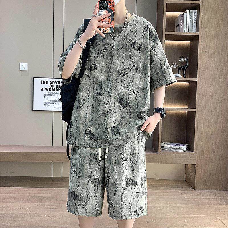 高端品牌可外穿家居服男款夏季夏天纯棉短袖短裤宽松男士睡衣套装