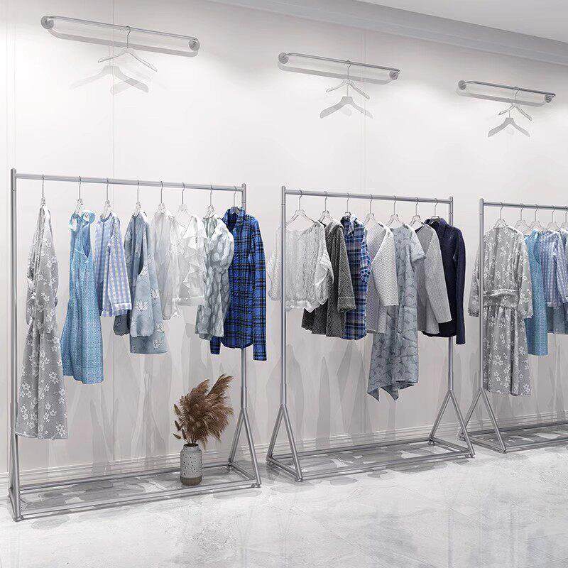 服装店展示架衣架落地式组合衣架落地女装挂衣陈列侧挂架银色货架