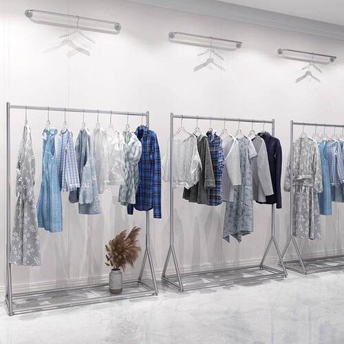 服装店展示架衣架落地式组合衣架落地女装挂衣陈列侧挂架银色货架