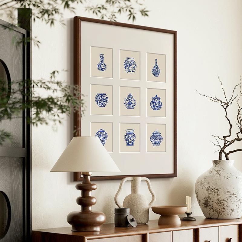 青花瓷·瓶安》法式现代中国风客厅装饰画新中式餐厅玄关花瓶挂画