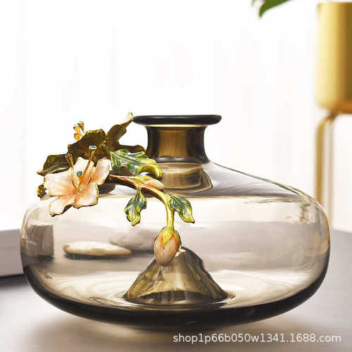 器珐琅插花花瓶荷花摆件欧式装饰玻璃花彩大首饰高档渐变工艺