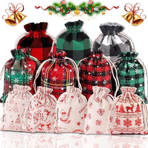 5/10Pcs Christmas Gift Bags Cotton Drawstring Bag Christmas