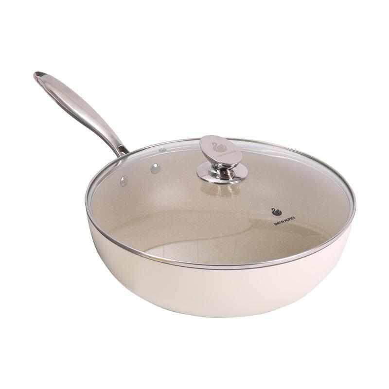 陶瓷煎锅不粘锅多功能煎炒通用平底锅轻油大小号陶瓷釉炒锅高颜值