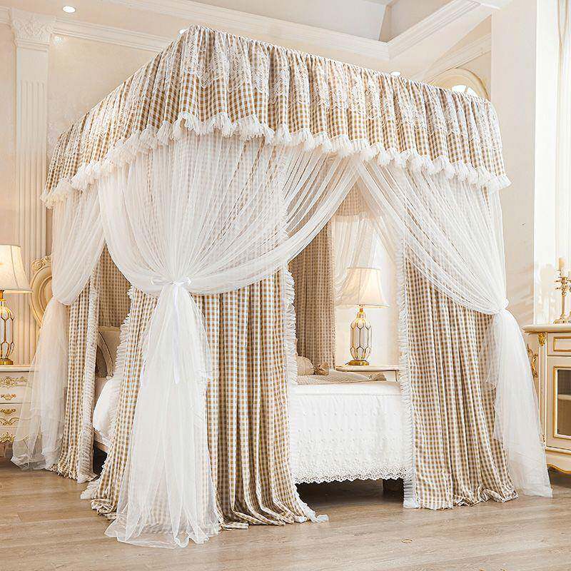 三开门蚊帐家用公主风双层落地式双层防尘遮光床帘卧室床幔蚊帐厂