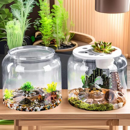 塑料微景观造景乌龟缸透明高清爬虫缸带盖多功能爬梯生态缸金鱼缸
