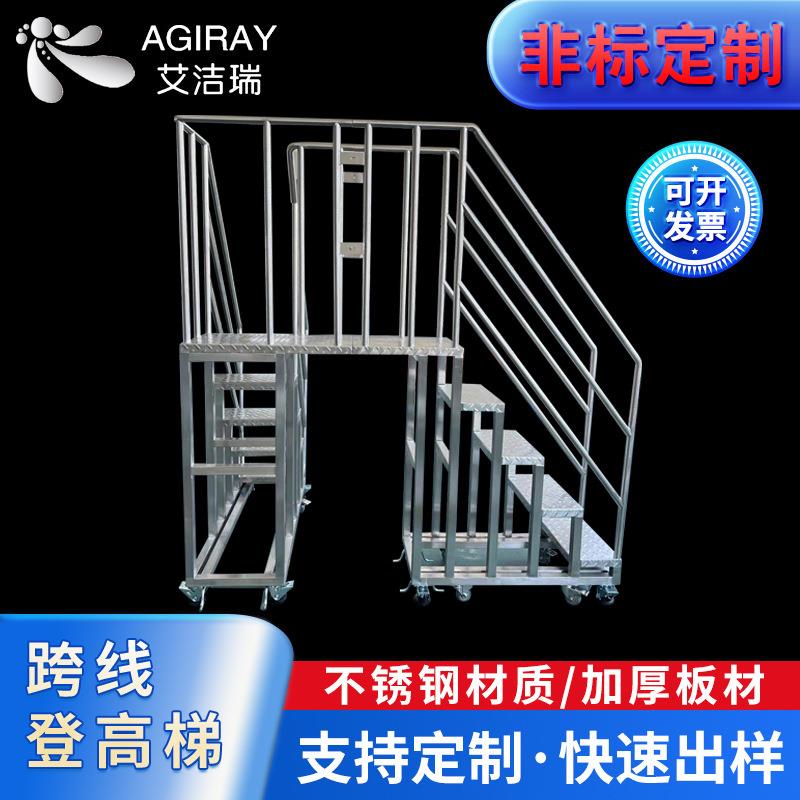 无尘车间跨线登高梯厂家仓库取货可移动04不锈钢登高梯