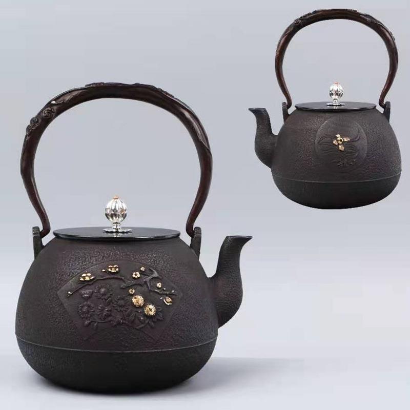 典工堂铁壶原铁无涂层鎏金四君子铸铁壶茶壶烧水壶家用茶具铜提梁